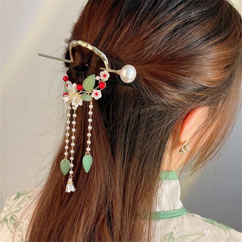 Plenteous Flower Bow Clips for Women Girls Stylish Tassel Hair Bun Accessories Rhinestone Hair Clip for Women Hair Buns Claw Clips Gift Juda Hair Accessories for Bride Wedding Daily Party 1Pc - Image 4