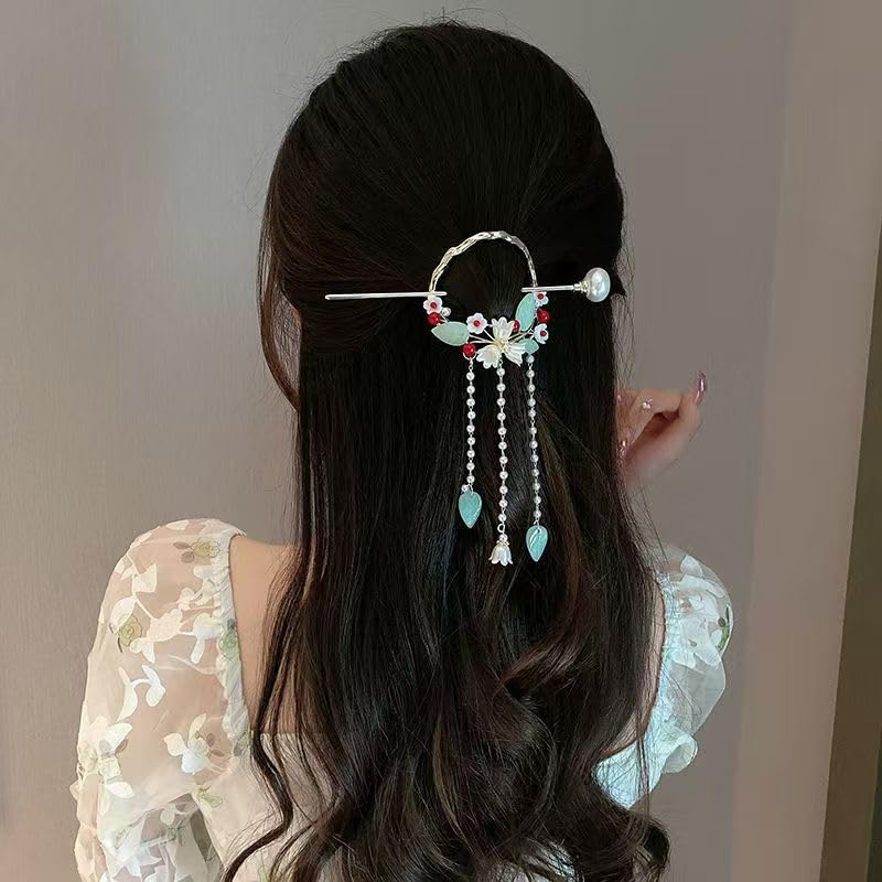 Plenteous Flower Bow Clips for Women Girls Stylish Tassel Hair Bun Accessories Rhinestone Hair Clip for Women Hair Buns Claw Clips Gift Juda Hair Accessories for Bride Wedding Daily Party 1Pc - Image 1