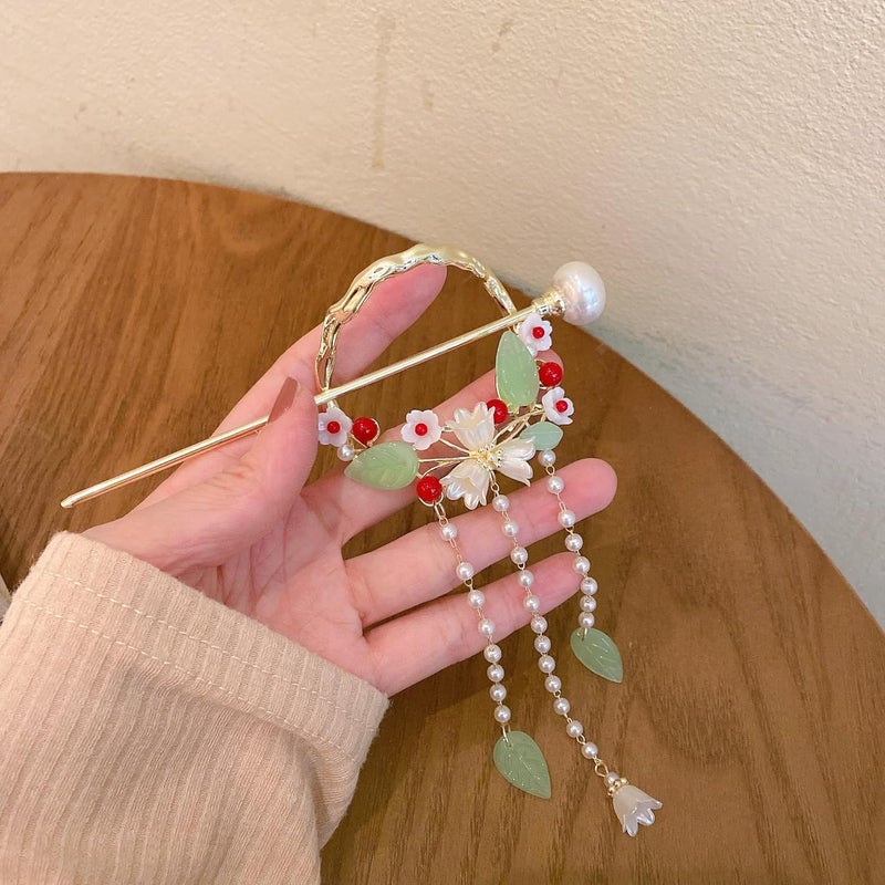 Plenteous Flower Bow Clips for Women Girls Stylish Tassel Hair Bun Accessories Rhinestone Hair Clip for Women Hair Buns Claw Clips Gift Juda Hair Accessories for Bride Wedding Daily Party 1Pc - Image 5