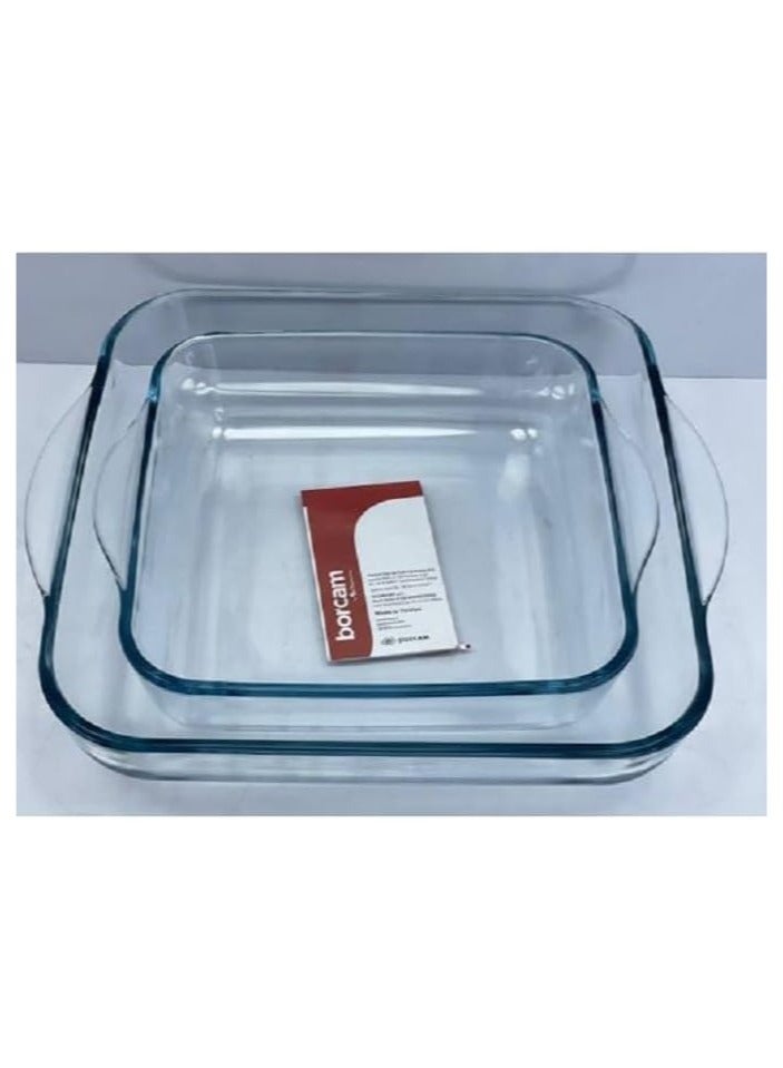 بوركام طقم صوانى زجاج بايركس حرارى 2 قطعة  من بروكام مقاسين صناعة تركية - Image 1