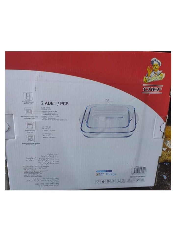 بوركام طقم صوانى زجاج بايركس حرارى 2 قطعة  من بروكام مقاسين صناعة تركية - Image 3