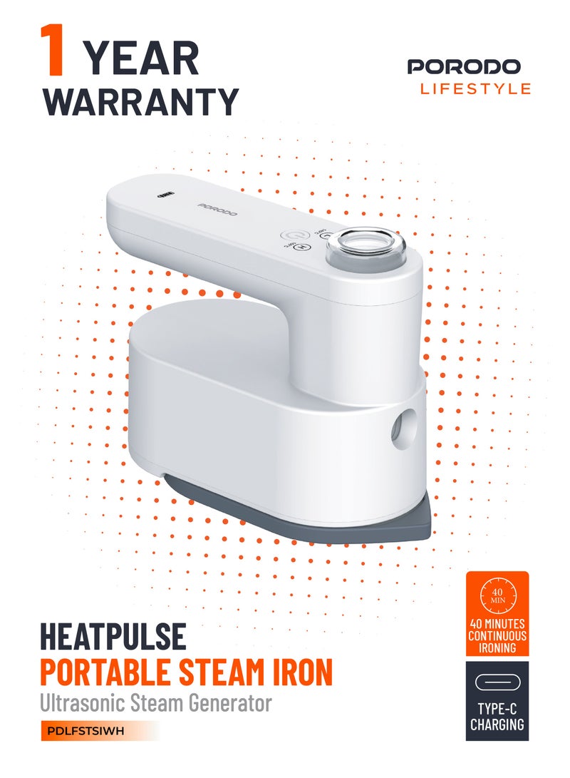 بورودو مكواة بخار محمولة من لايف ستايل هيت بالس، مولدة بخار بالموجات فوق الصوتية 10W / مكواة بخار محمولة ببطارية 5200 مللي أمبير/ساعة / كي بخاري للسفر / كي متواصل لمدة 40 دقيقة - أبيض - Image 1