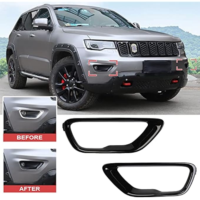 JHO Truck Front Fog Lights Cover Trim Fog Lamp Replace Fit For Jeep Grand Cherokee 20172021 LimitedLaredoOverlandBright Black - Image 1