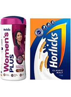 Horlicks Women's Plus Chocolate Jar, 400 g + Horlicks Health & Nutrition drink - 1 kg Refill pack (Classic Malt)