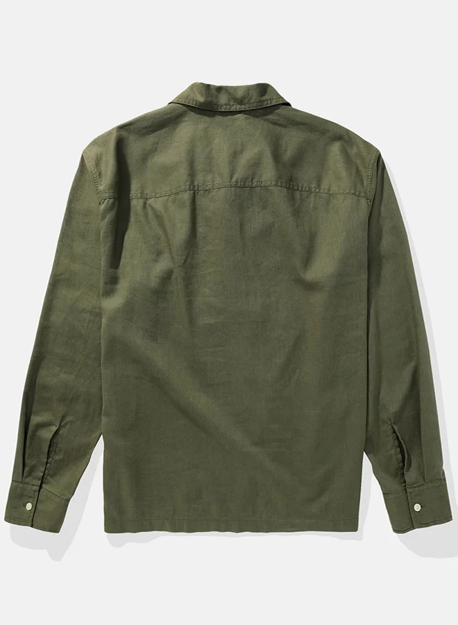 American Eagle Long-Sleeve Linen-Blend Popover Shirt