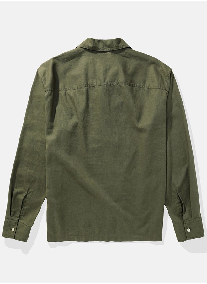 American Eagle Long-Sleeve Linen-Blend Popover Shirt  - Image 3