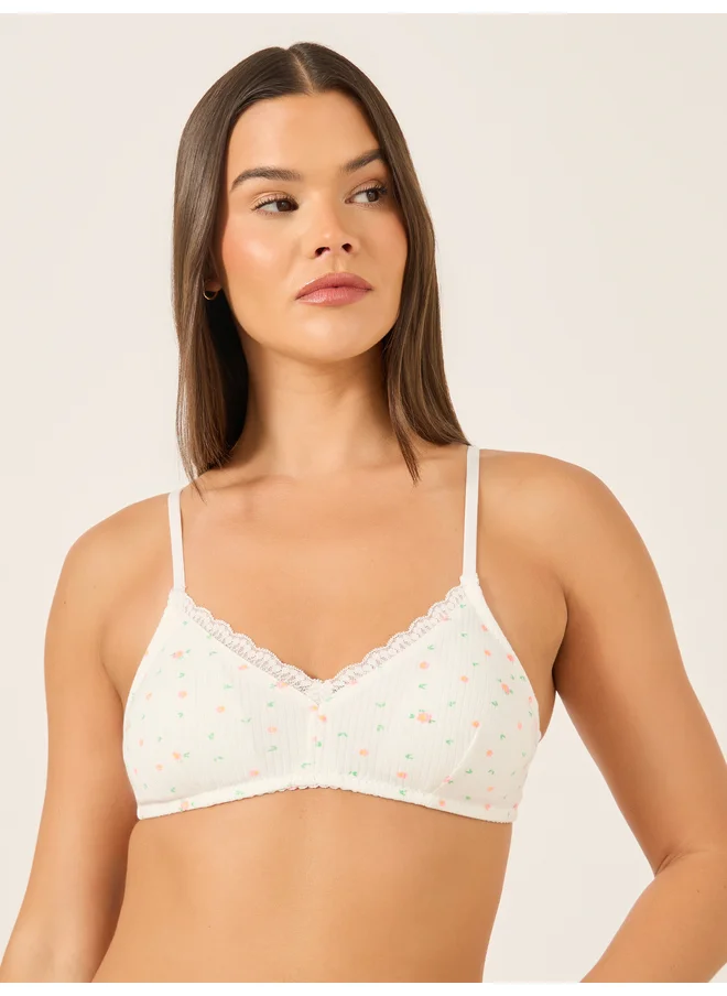 ستايلي Styli Pack of 2 - Ditsy Printed Ribbed T-Shirt Bra