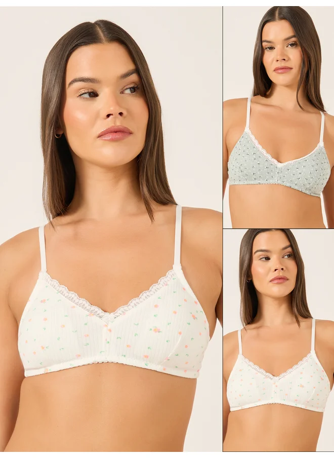 ستايلي Styli Pack of 2 - Ditsy Printed Ribbed T-Shirt Bra