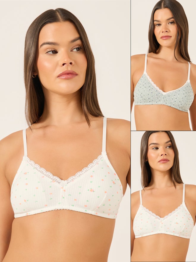 Styli Styli Pack of 2 - Ditsy Printed Ribbed T-Shirt Bra  - Image 1