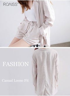 roaiss Women's 2-Piece Cotton Linen Set Lightweight Small Suit Jacket And Casual Loose Fitting Wide Leg Shorts  - Image 4
