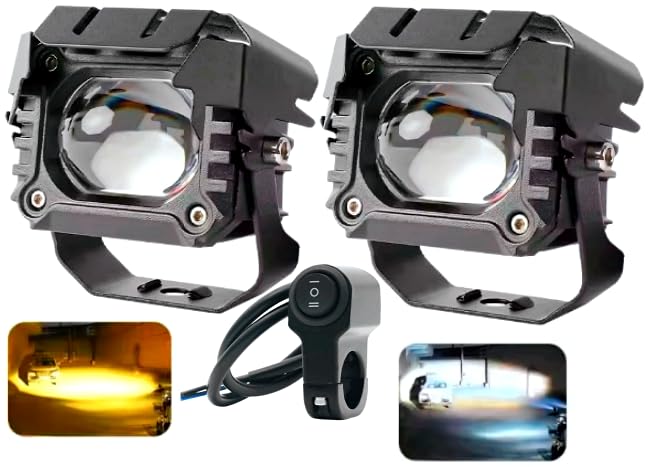 ELTRON TURBO Imported 1 Year Warranty DC Power 12V-24Volts 160Watts Single Lens Fog Light Universal For All Motorcycles, Scooty, Bike, Car Projector Light Yellow + White Color Beam (Pack of 2, Switch) - Image 1