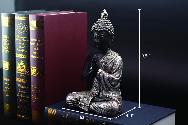 JORAE Seated Buddha Statue Buddhism Thai Meditating Home and Garden Decorative Sculpture Praying Collectibles Figurines  9.5 Inches  Polyresin - Image 2