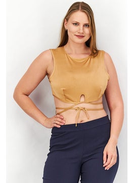 Asos Design Women Round Neck Sleeveless Metallic Crop Top, Bronze  - Image 1