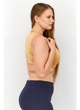Asos Design Women Round Neck Sleeveless Metallic Crop Top, Bronze  - Image 2