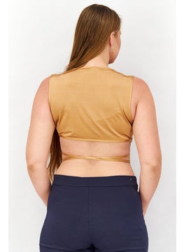 Asos Design Women Round Neck Sleeveless Metallic Crop Top, Bronze  - Image 3
