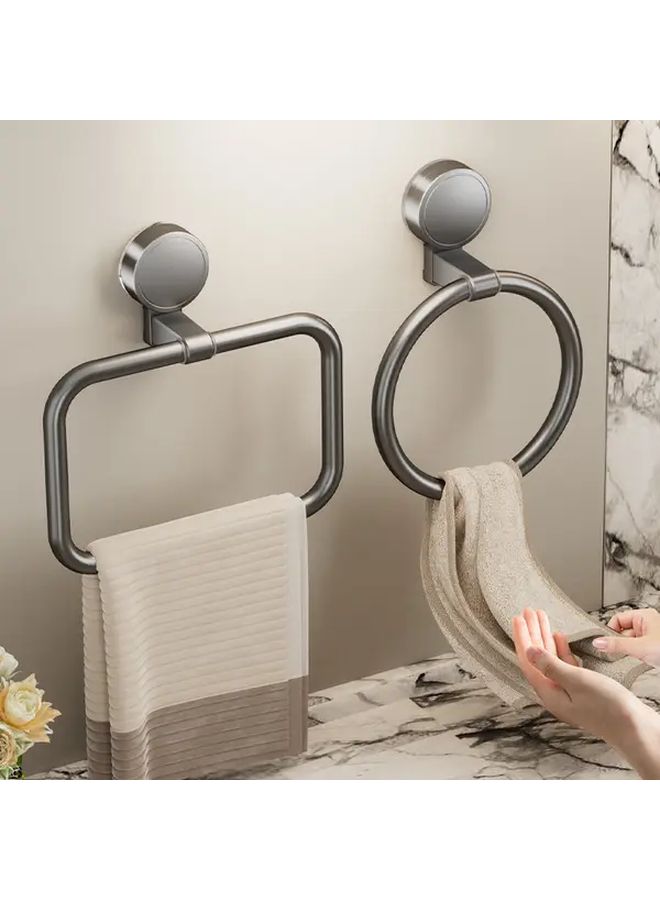 Gray Suction Cup Towel Ring Heavy Duty Bathroom Organizer Space Saving Damage Free - Image 1