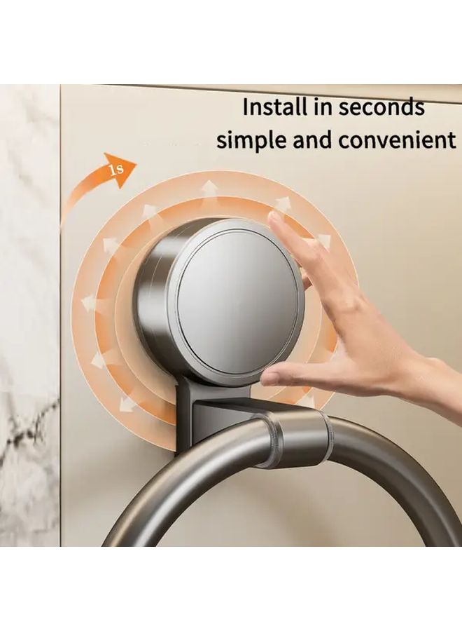 Gray Suction Cup Towel Ring Heavy Duty Bathroom Organizer Space Saving Damage Free - Image 2