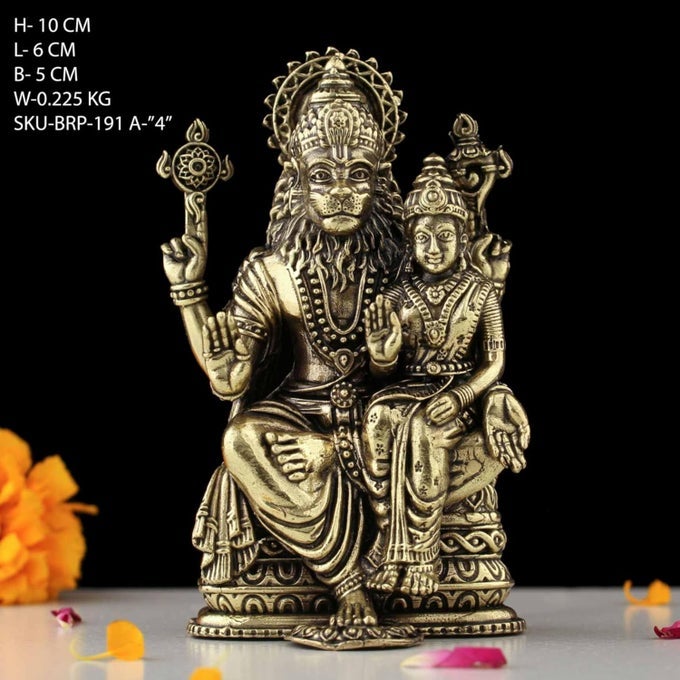 BRASS LORD NARASIMHA WITH GODDESS LAKSHMI STATUE 4 DEV NARSINGH BHAGWAN MURTI IDOL FIGURINE FOR PUJA HOME DECOR GIFT WEIGHT 220GM