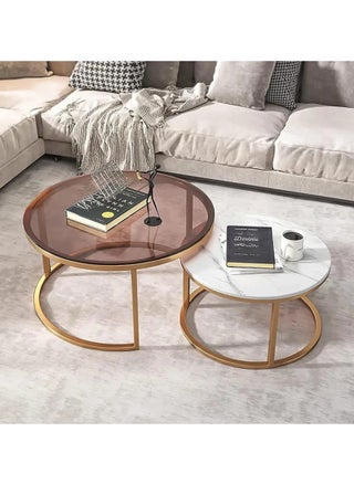 Set of 2 Modern Nesting Tables, Set Coffee Table, Round Sofa Side Table, Living Room, Tempered Glass Top and Black Metal Frame, (70cm Tall and 50cm Small) - pzsku/Z694A7F194A66CE95A970Z/45/_/1739021162/72083ac0-f51d-4ee6-b6bb-55eba88e9ac6