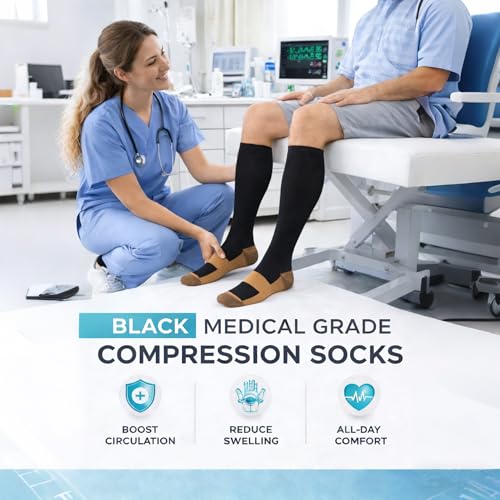 Hi Clasmix 5 Pairs Black Copper Plus Size Compression Socks for Men & Women 20-30 mmHg Graduated Stockings for Wide Calf Medical Nurses Support Thigh Veins Running Travel Athletic Hose(Black Copper,2XL-3XL) - Image 4