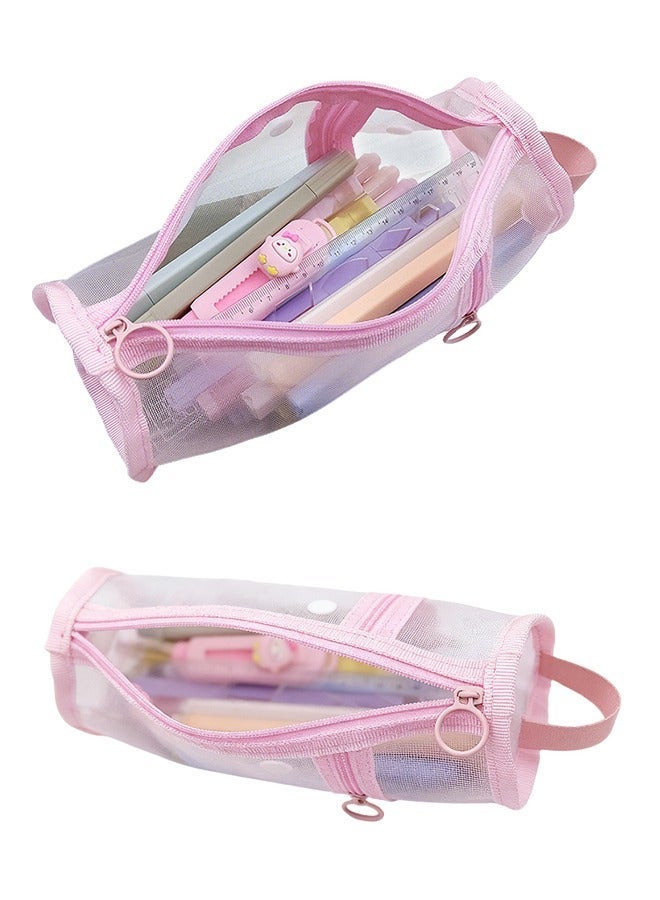 Large Capacity Pink Mesh Zipper Pencil Case, Stationery Bag for School Teenagers, Girls, Boys, and Women, Perfect for Organizing Pencils, Erasers, Rulers, and Travel Storage - Image 1