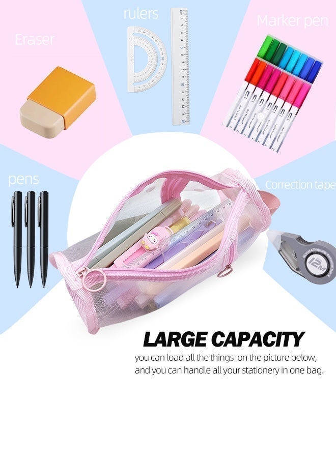 Large Capacity Pink Mesh Zipper Pencil Case, Stationery Bag for School Teenagers, Girls, Boys, and Women, Perfect for Organizing Pencils, Erasers, Rulers, and Travel Storage - Image 2
