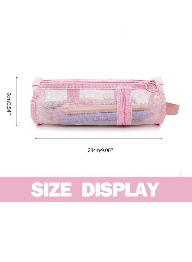 Large Capacity Pink Mesh Zipper Pencil Case, Stationery Bag for School Teenagers, Girls, Boys, and Women, Perfect for Organizing Pencils, Erasers, Rulers, and Travel Storage - Image 3