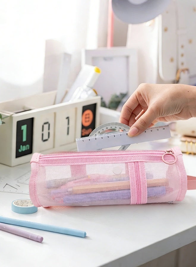 Large Capacity Pink Mesh Zipper Pencil Case, Stationery Bag for School Teenagers, Girls, Boys, and Women, Perfect for Organizing Pencils, Erasers, Rulers, and Travel Storage - Image 4