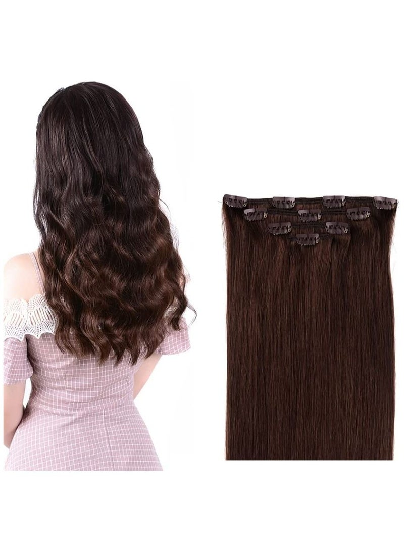 إستيل وصلات شعر بشري ريمي للسيدات مشبك شعر بشري طويل حريري مستقيم 100 جرام 4 قطع بني متوسط - Image 1