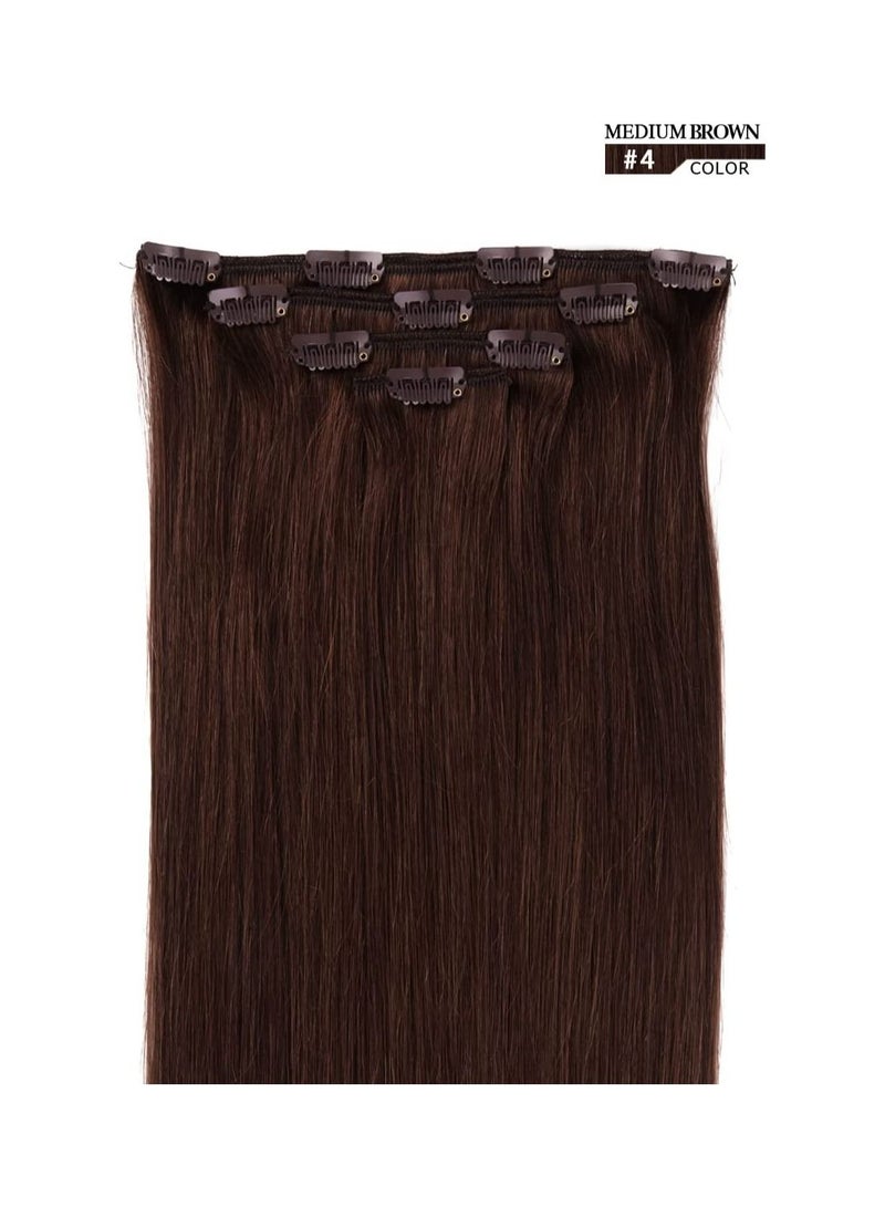 إستيل وصلات شعر بشري ريمي للسيدات مشبك شعر بشري طويل حريري مستقيم 100 جرام 4 قطع بني متوسط - Image 2