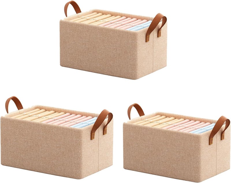 Gnanex Gnanex 26 Liter Foldable Cloth Storage Box Metal Frame Rectangle Storage Baskets With with Handles Shelf Basket for Cloth Saree Shirt Blanket Pack of 426 Liter Brown - Image 1