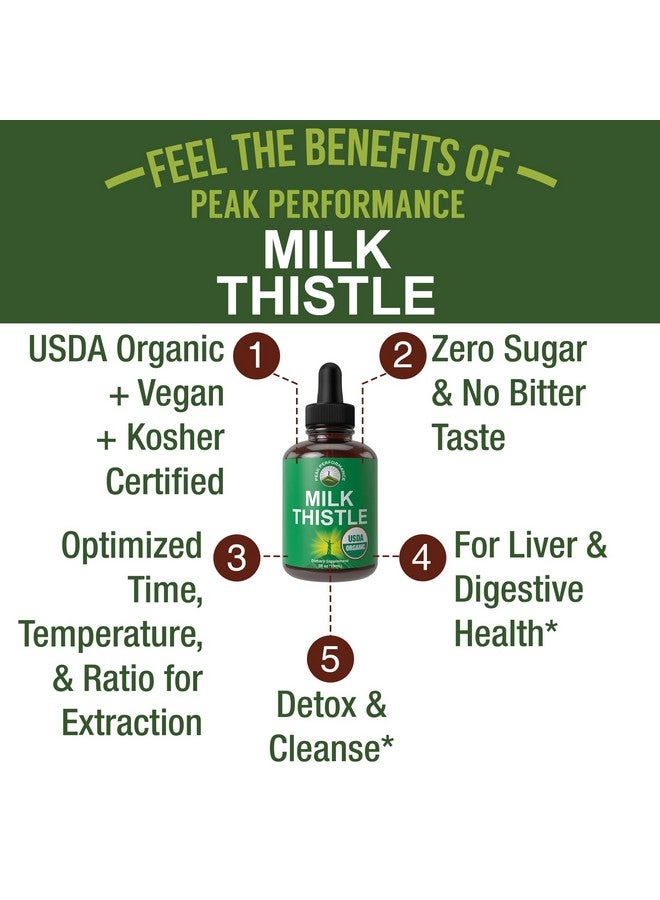 Peak Performance USDA Organic Milk Thistle Extract Vegan Liquid Drops. Liver Detox Herbal Supplement. Zero Sugar, Great for Digestion and A Cleanse. Pure Organic Milk Thistle Tincture Supplements for Women and Men - Image 2