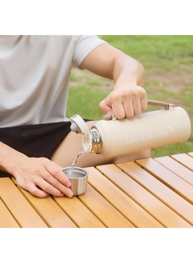 Lock&lock Large Capacity Stainless Steel Insulated Bottle, Hot And Cold Water Bottle For Outdoor Travel And Sports, With Handle, 1.2l, Beige - Image 3
