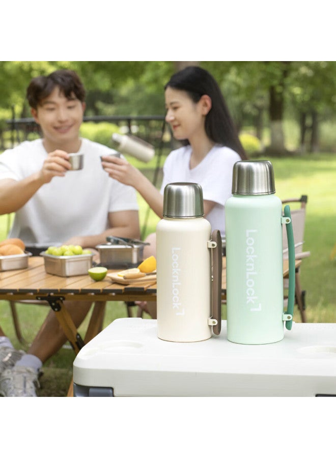 Lock&lock Large Capacity Stainless Steel Insulated Bottle, Hot And Cold Water Bottle For Outdoor Travel And Sports, With Handle, 1.2l, Beige - Image 5