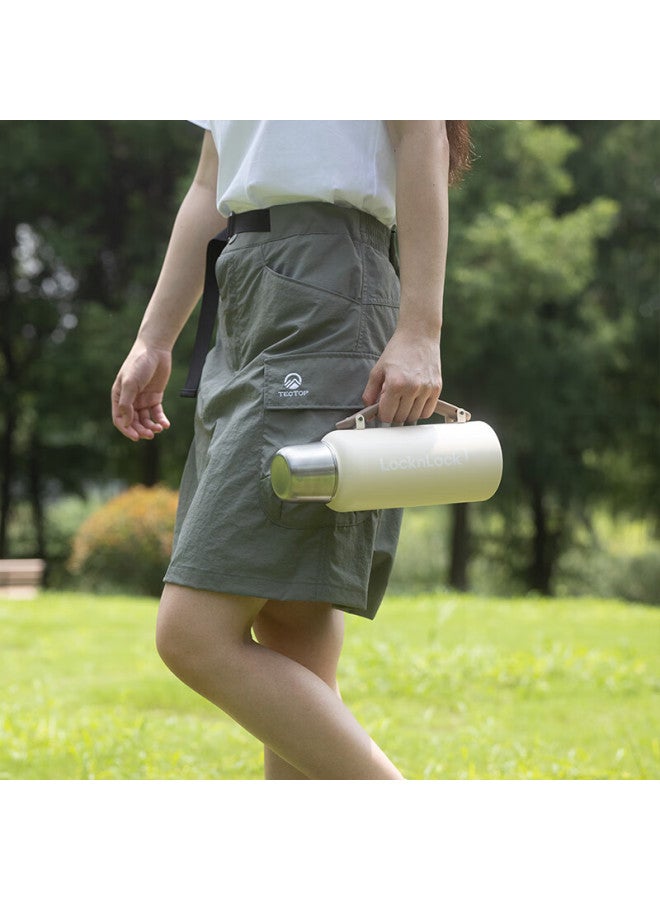 Lock&lock Large Capacity Stainless Steel Insulated Bottle, Hot And Cold Water Bottle For Outdoor Travel And Sports, With Handle, 1.2l, Beige - Image 4