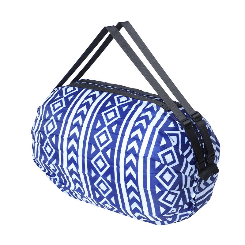 New travel shoulder waterproof nylon storage bag fast folding portable shopping bag large storage bag shopping bag Blue and white pattern shoulders
