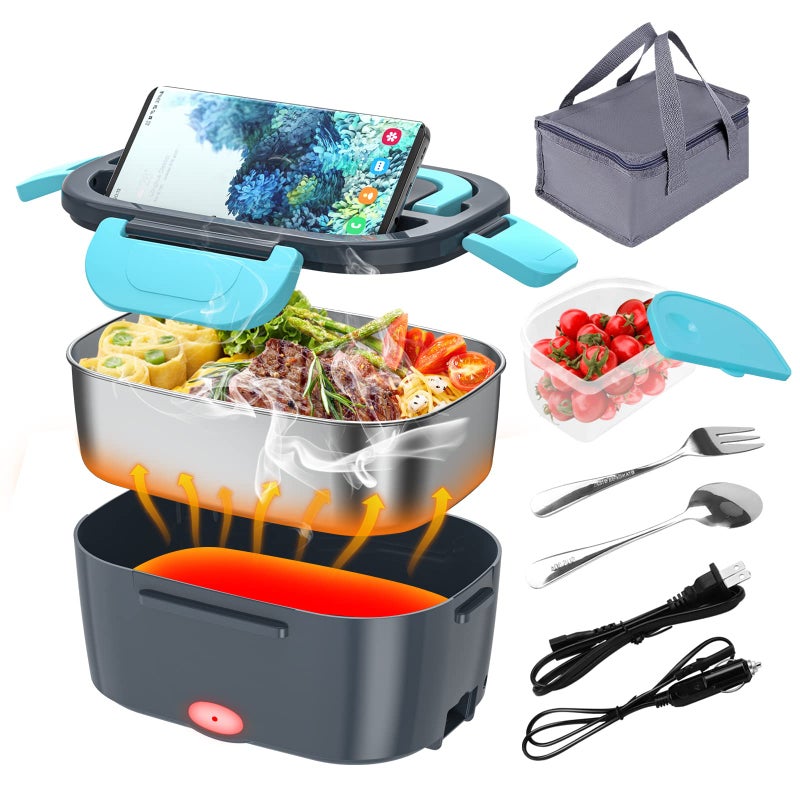 CHARMDOO Electric Lunch Box Food Warmer Heater 12V 24V 110V 80W Faster Heated Lunch Box for CarTruckHome Portable Heating Boxes with 15L 304 SS Container Fork  Spoon