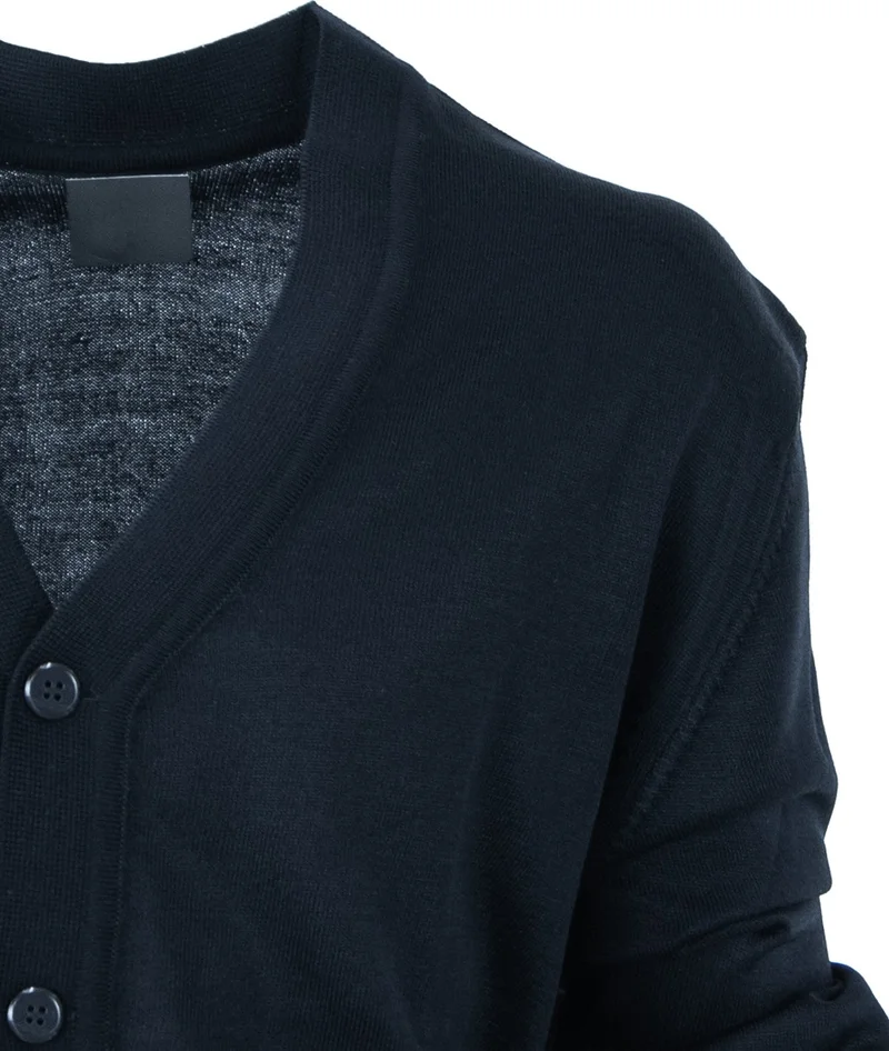 Oppland Men's Navy Blue Dad Cardigan With Front Buttons Classic Double Pocket Casual Cut Fine Wool Woven