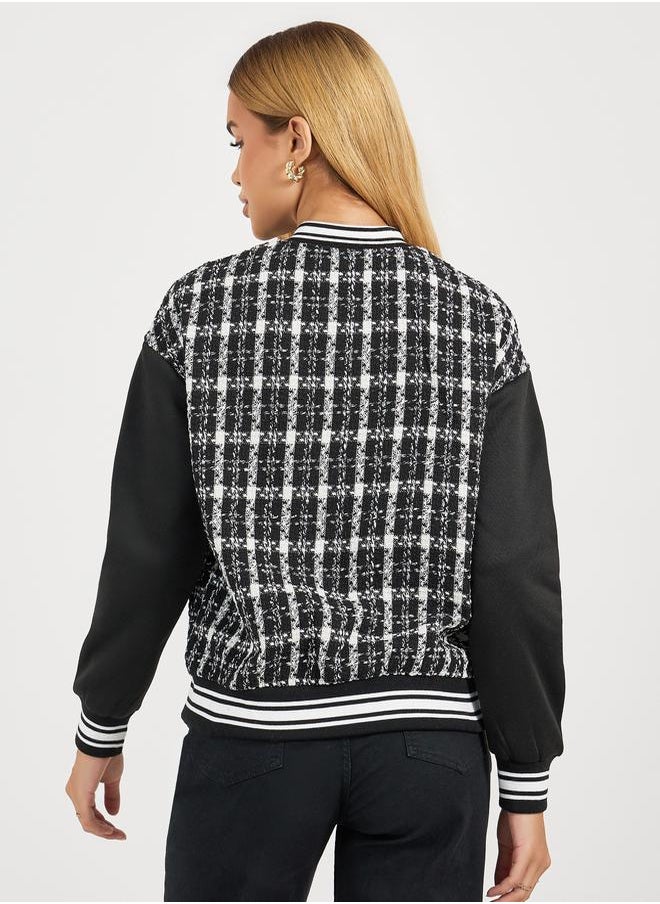 Oversized Fit Regular Length Tweed Bomber Jacket