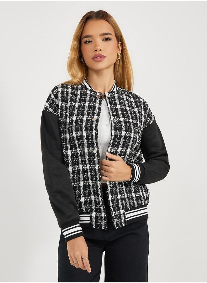 Oversized Fit Regular Length Tweed Bomber Jacket