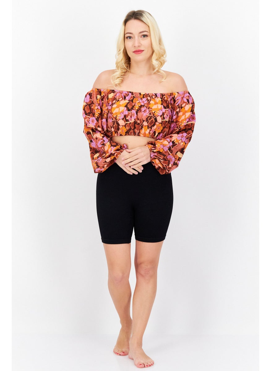 Asos Design Women Floral Pattern Top Beachwear, Orange Combo  - Image 2