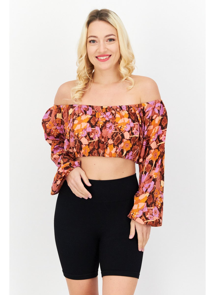 Asos Design Women Floral Pattern Top Beachwear, Orange Combo  - Image 1