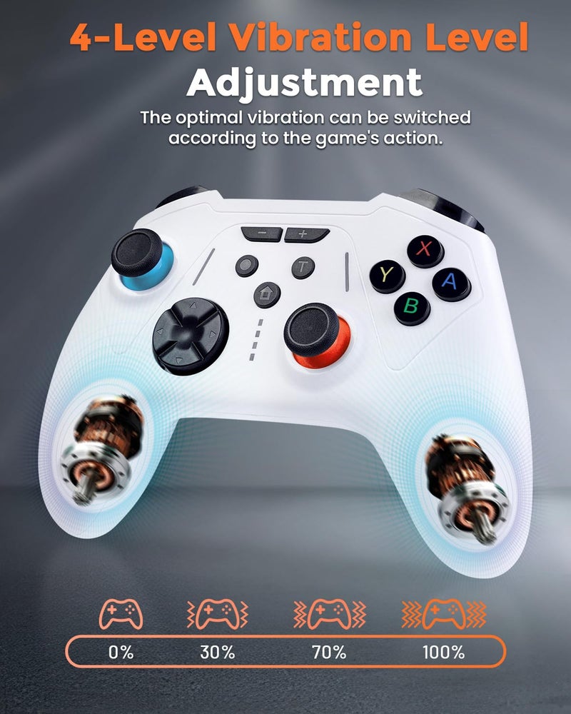 Semaiki Wireless Controller for Nintendo Switch 2/Switch/PC/Android,Gaming Controller with Dual Vibration/6-axis Gyroskop/Turbo Function (White) - Image 3