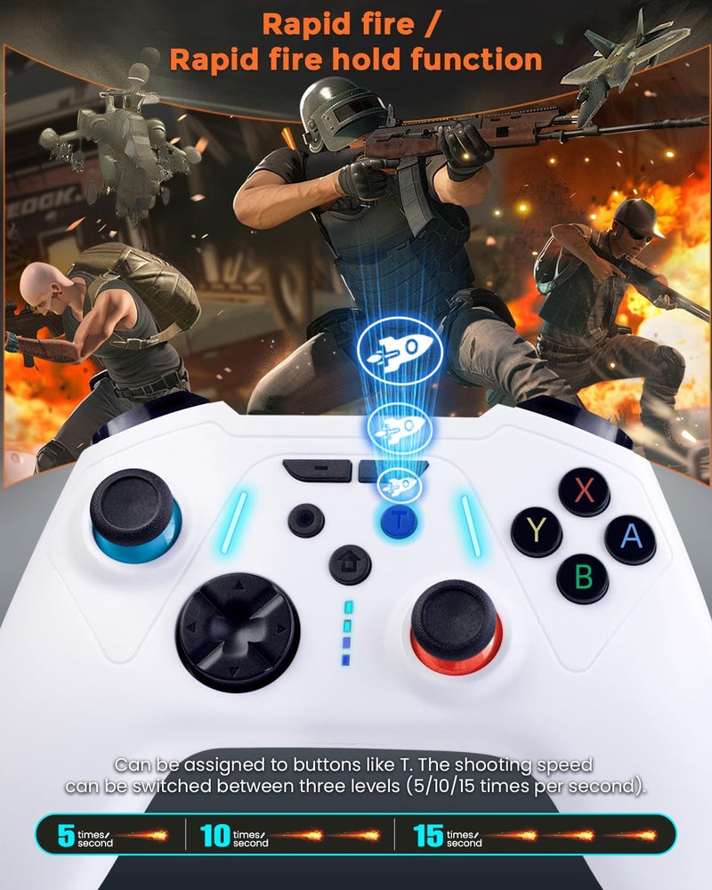Semaiki Wireless Controller for Nintendo Switch 2/Switch/PC/Android,Gaming Controller with Dual Vibration/6-axis Gyroskop/Turbo Function (White) - Image 5
