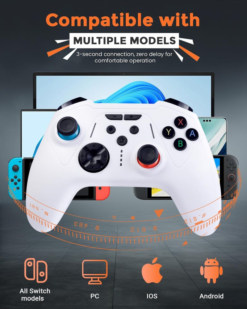 Semaiki Wireless Controller for Nintendo Switch 2/Switch/PC/Android,Gaming Controller with Dual Vibration/6-axis Gyroskop/Turbo Function (White) - Image 4