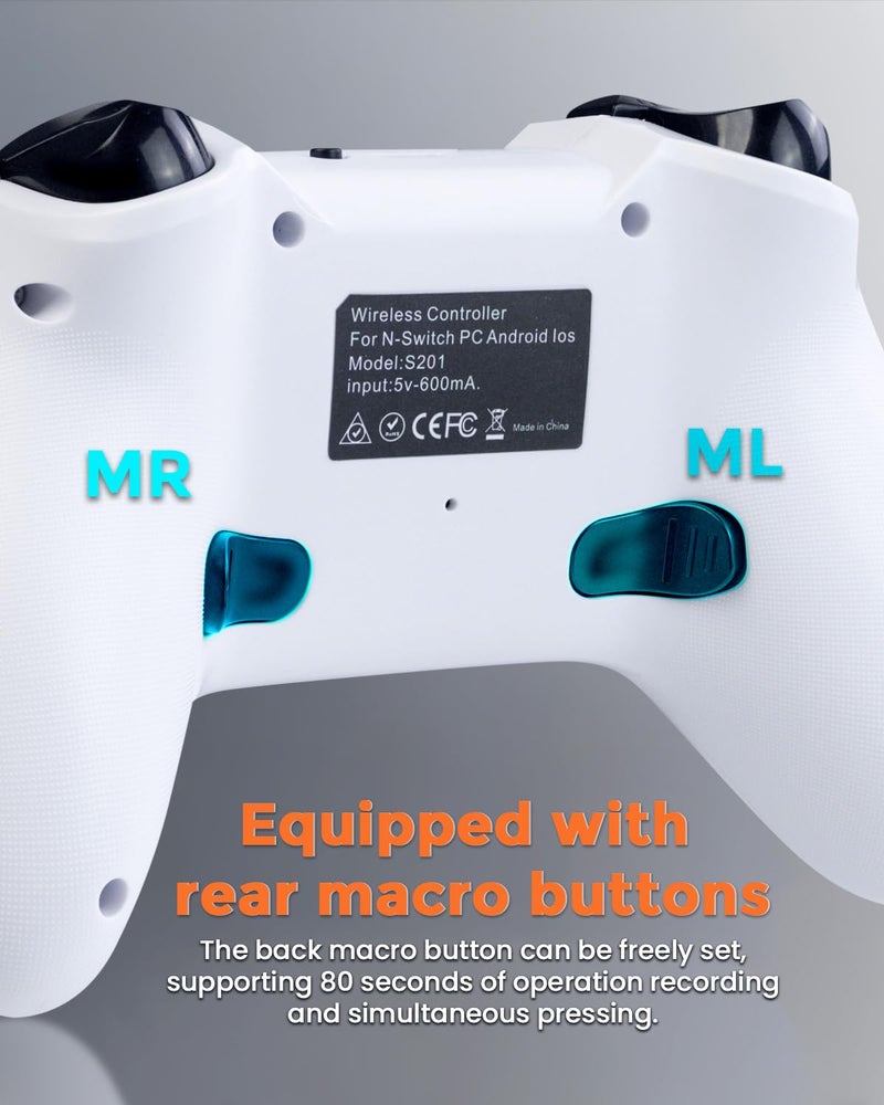 Semaiki Wireless Controller for Nintendo Switch 2/Switch/PC/Android,Gaming Controller with Dual Vibration/6-axis Gyroskop/Turbo Function (White) - Image 2