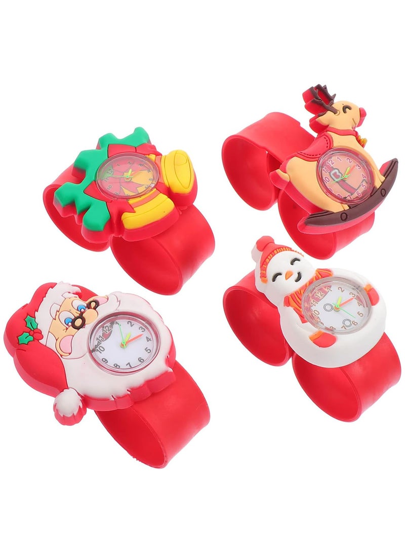 GGOOT 4Pcs Christmas Slap Bracelets Cartoon Xmas Elements Silicone Wristband Bangle Quartz Watch Toy for Winter Holiday Kids Party Decoration - Image 1