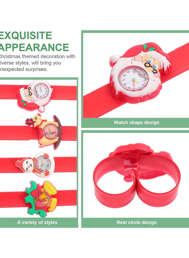 GGOOT 4Pcs Christmas Slap Bracelets Cartoon Xmas Elements Silicone Wristband Bangle Quartz Watch Toy for Winter Holiday Kids Party Decoration - Image 4