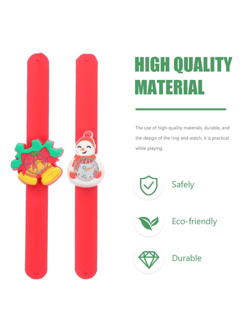 GGOOT 4Pcs Christmas Slap Bracelets Cartoon Xmas Elements Silicone Wristband Bangle Quartz Watch Toy for Winter Holiday Kids Party Decoration - Image 2