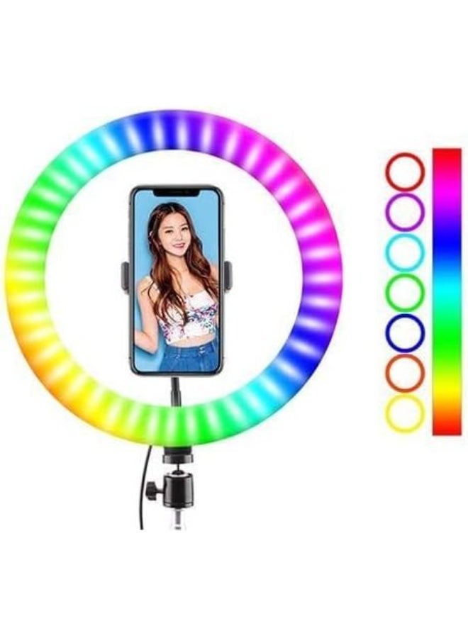 ✨ رينج لايت MJ33 RGB احترافي بـ 10 ألوان | ستاند 2.1 متر | حامل موبايل مزدوج - إضاءة تصوير وفيديو 🚀 - Image 2